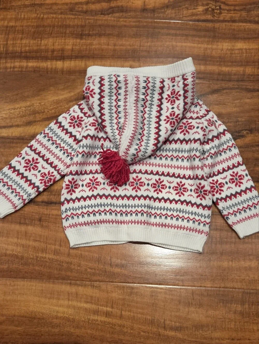 Gymboree NWT 6-12 Months White/Gray/Red Fair Isle Hooded Sweater